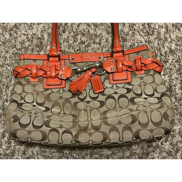 Authentic Y2K Coach Hampton Signature Orange Braided Handbag Satchel Purse - Picture 9 of 16